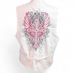 White Vest with Pink Cross and Wings Embroidery